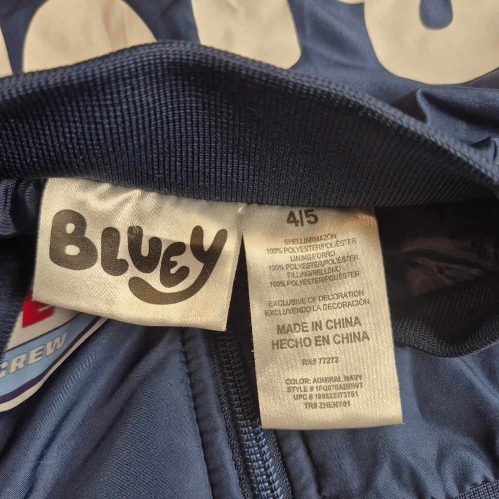 Bluey Racing Team Kids‎ Bomber Jacket Navy Blue Varsity Windbreaker Size 4/5